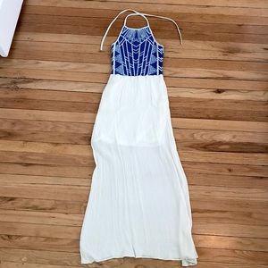 Blue and white maxi dress